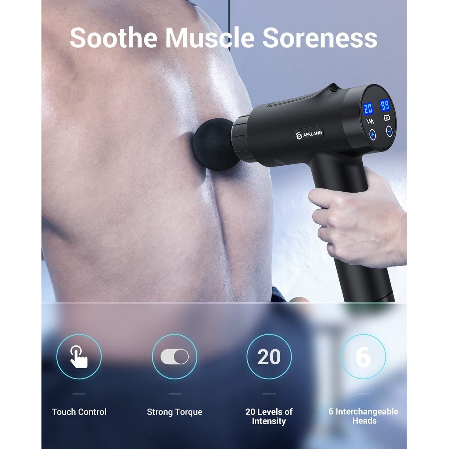 Massage Gun, Deep Tissue, Pain Relief Fitness Recovery Body Shaping with 20 Speed LCD Display Clear Store