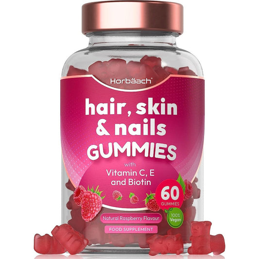 Hair Skin and Nails Vitamins, 60 Vegan Gummies , Supplement for Women and Men, 5000Mcg Biotin + Vitamin C & E Clear Store