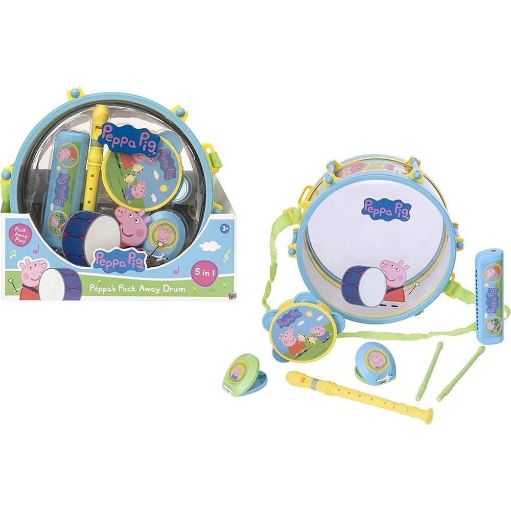 Peppa Pig Pack Away Drum Set | Musical Playset Including 5+ Musical Instruments | Peppa Pig Themed Musical Instrument Set | Peppa Pig Toys | Childrens Music Toys Band Set | Ages 3+