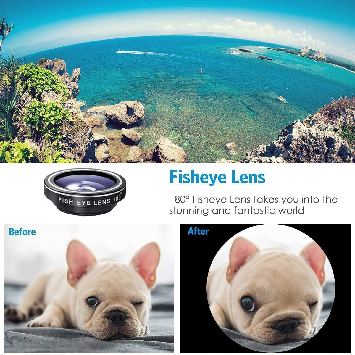 Mobile Phone Camera Lens Kit, Phone Lens with Fish Eye Lens,Macro Lens(Black) Clear Store