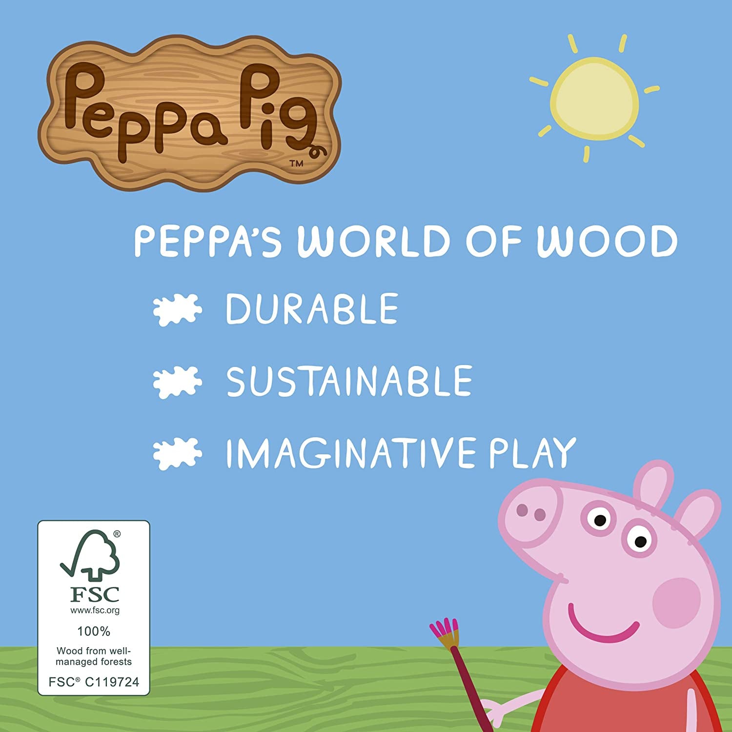 Peppa Pig Wooden Aeroplane, Push along Vehicle, Imaginative Play, Preschool Toys, Fsc Certified, Sustainable Gift for 2-5 Years Old