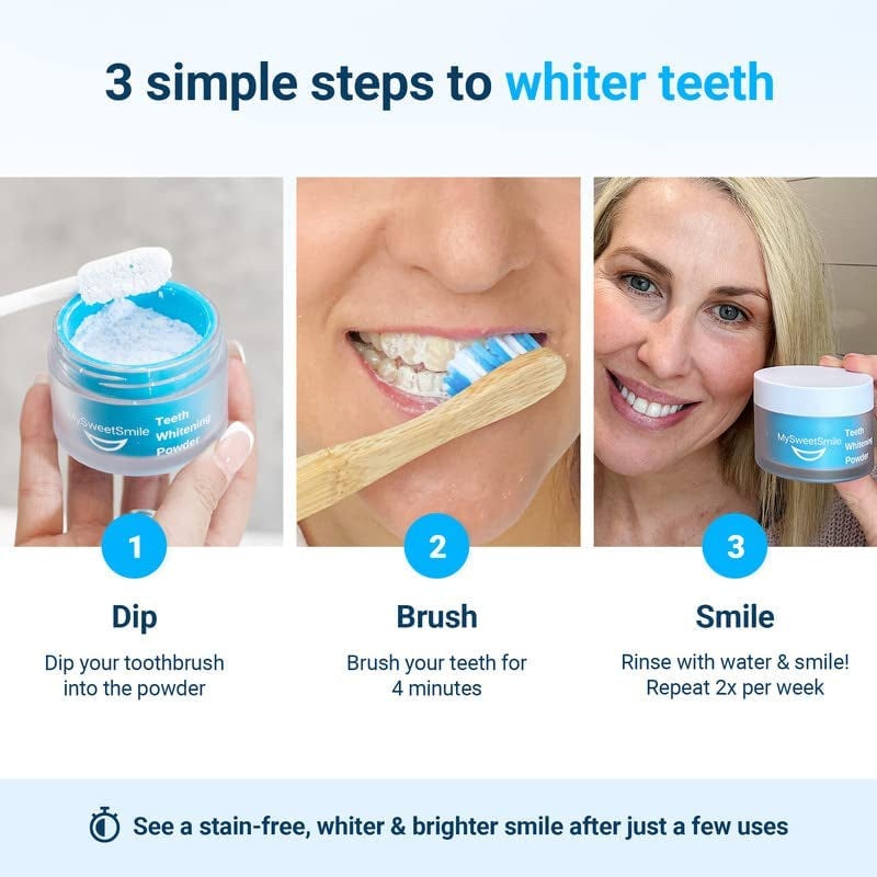 Teeth Whitening Powder - 6 Month Whitener Supply | Tea, Coffee, Wine & Smoking Stain Remover | Sensitivity & Pain Free Formula for a Bright Smile | Peroxide Free | Refreshing Mint Flavour