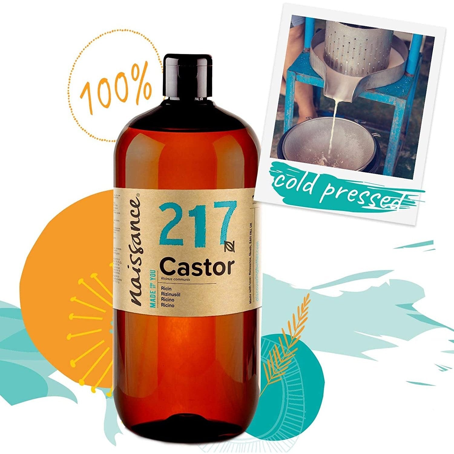 Cold Pressed Castor Oil (No. 217) - 870Ml - 100% Pure for Eyelashes, Hair, Eyebrows, Beard Growth - Moisturiser for Nails and Skin – Base Oil for Massage - Vegan, Hexane Free, No GMO