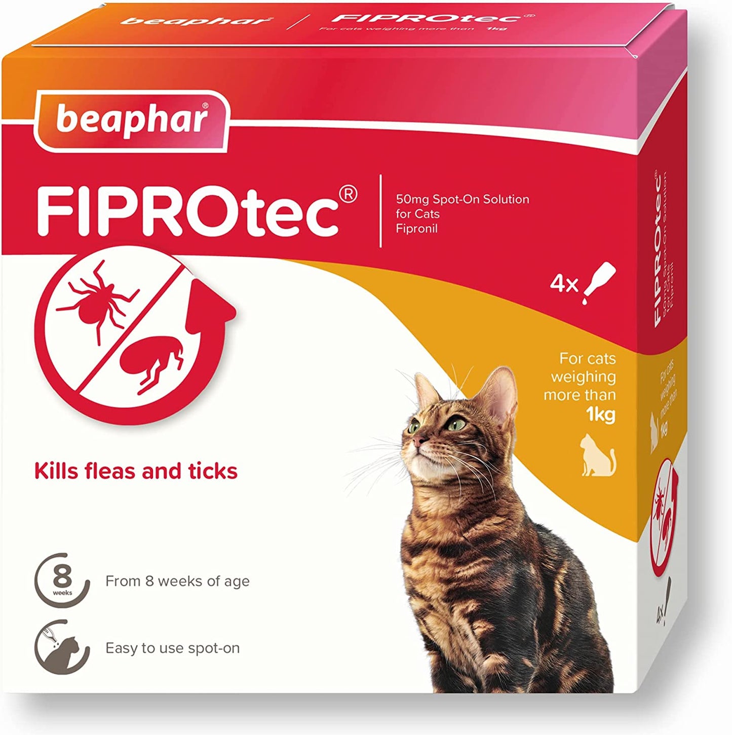 Kills Fleas & Ticks for Cats  Vet Strength Treatment 4 Pipettes Clear Store