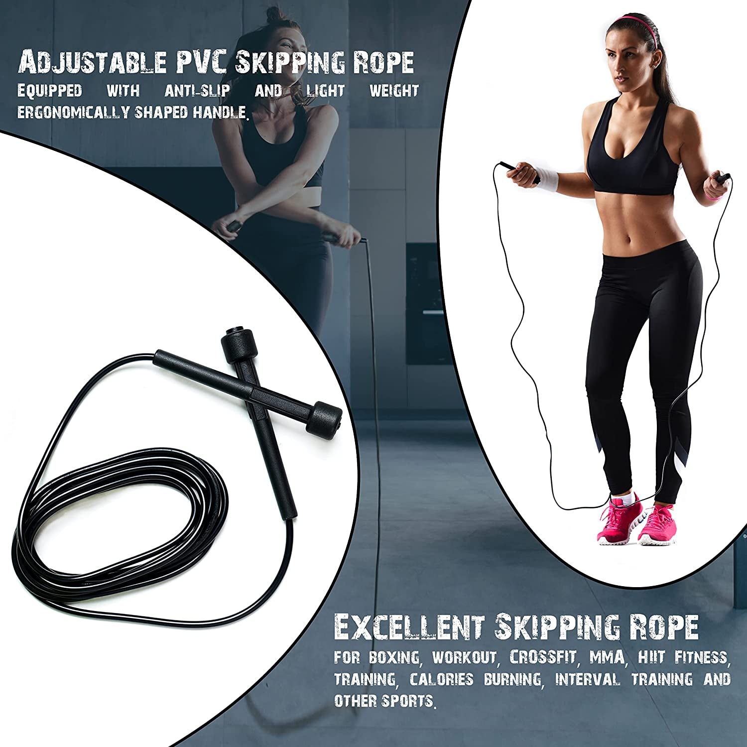 Muza Skipping Rope Adult for Home Exercise & Body Fitness Men, Women and Kids Clear Store