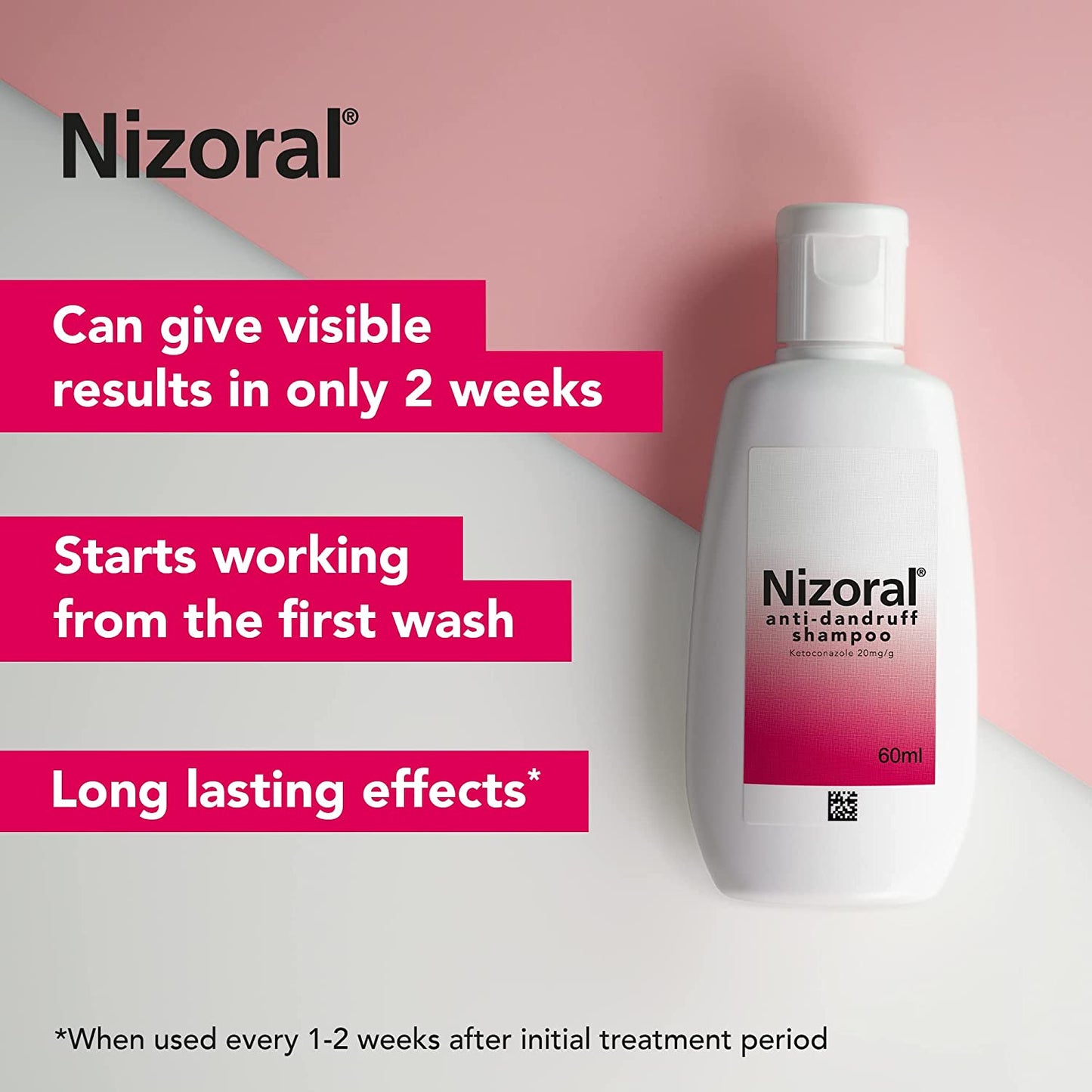 Nizoral Anti-Dandruff Shampoo 60Ml, Clinically Proven Treatment for Dandruff Flare Ups, Relieve Itching, Helps Remove Flakes and Soothe Inflammation, Contains Ketoconazole