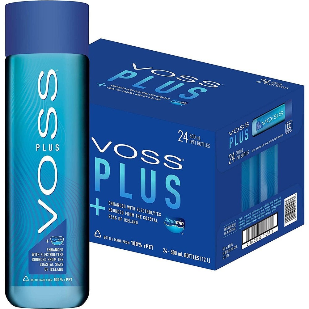 Voss Water, VOSS UK Plus, Artesian Still Water with Aquamin, Minerals and Electrolytes, Bulk Pack of 24 X 500 Ml Clear Store