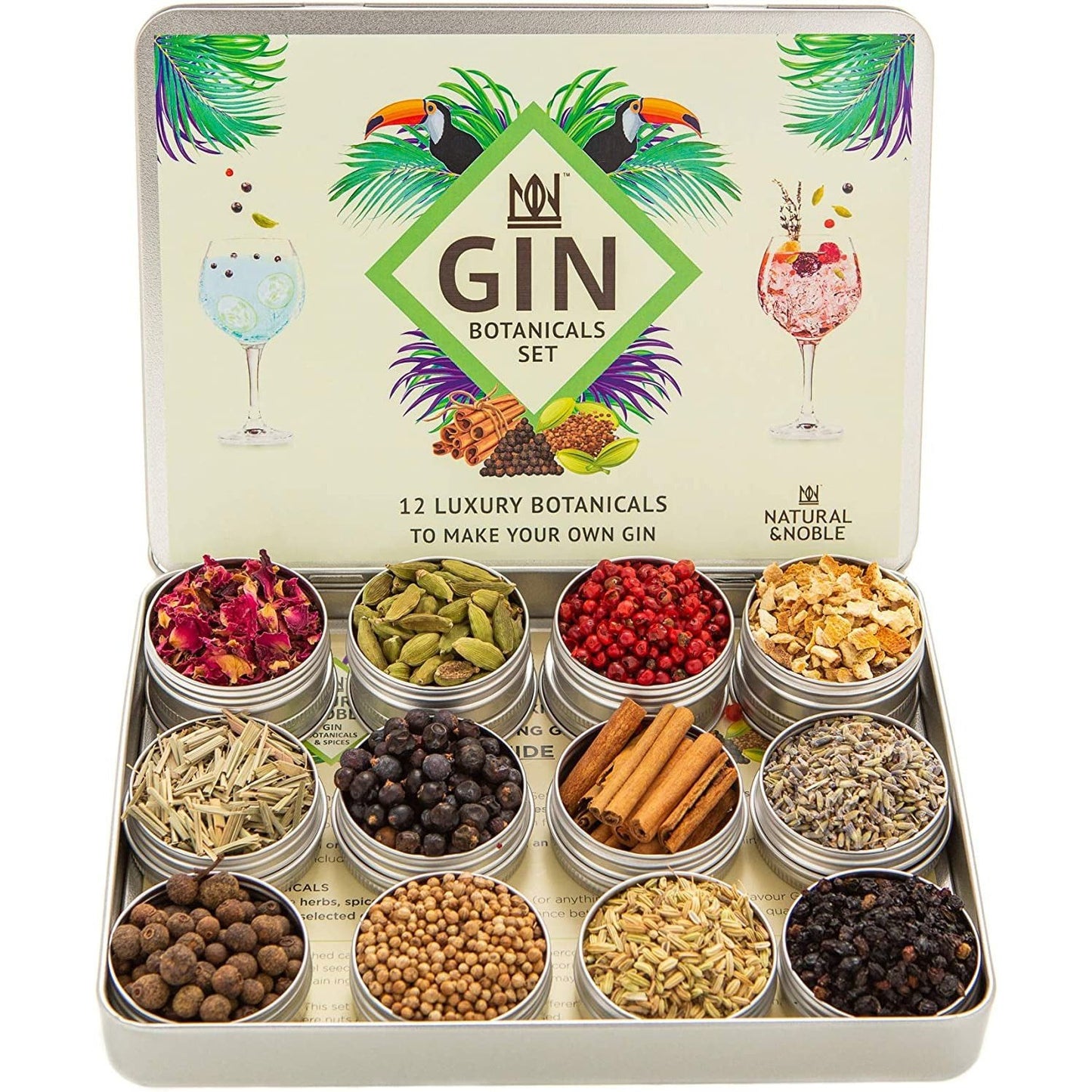 Gin Botanicals and Infusions Gift Kit. Set of 12 Finest Botanicals and Spices for Gin.