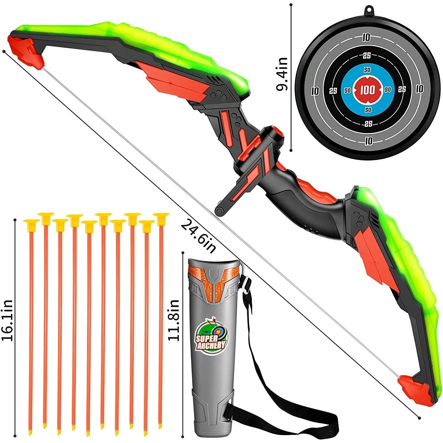 Kids Bow and Arrow Set - LED Light up Archery Toy Set with 10 Suction Cup Arrows, Target & Quiver, Indoor and Outdoor Toys for Children Boys Girls