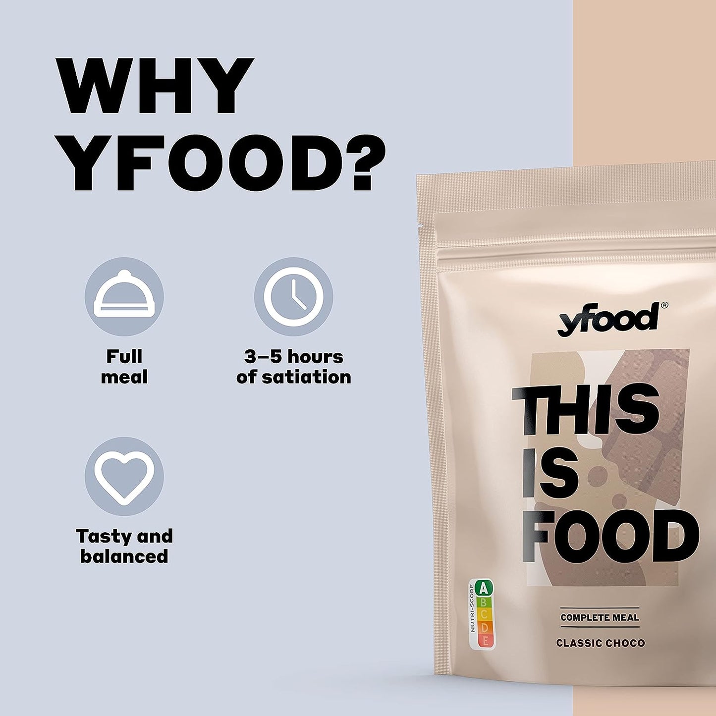 Yfood Powder Classic Choco, Protein Meal Replacement, THIS IS FOOD Powder, 25G of Protein, 17 Meals, 26 Vitamins & Minerals, 1,5Kg Pack