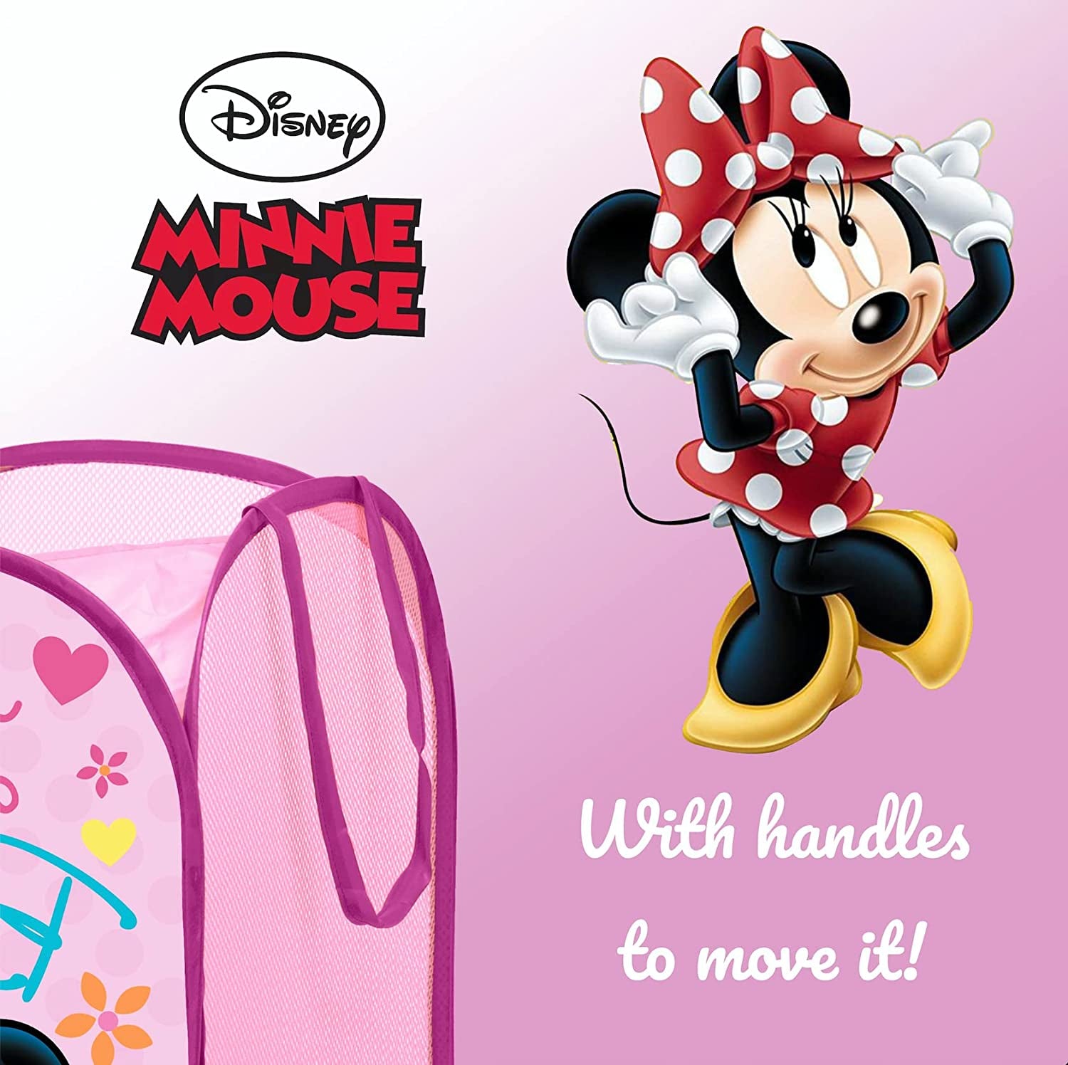 Child Foldable Cloth Basket with Handles Disney Minnie Mouse for Clothes and Toys Clear Store