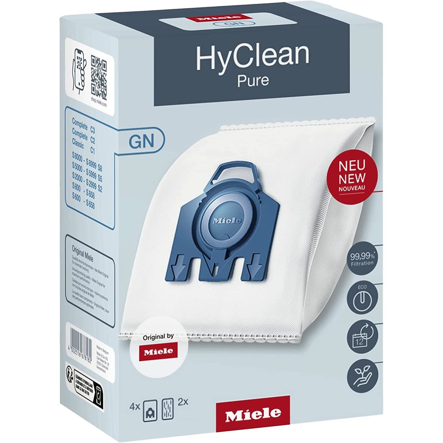 12281680 Hyclean 3D Efficiency GN Vacuum Cleaner Bags for Bagged  Vacuum Cleaners, White,4 Count (Pack of 1)