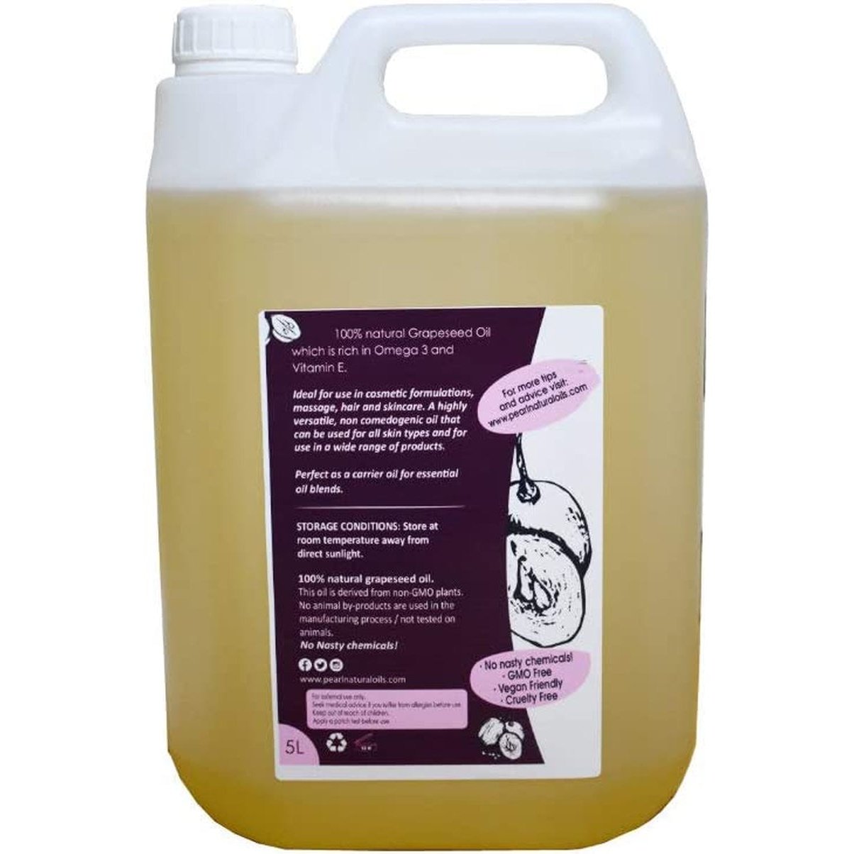 Grapeseed Oil Cosmetic Grade 5 Litres, Clear Store Clear Store