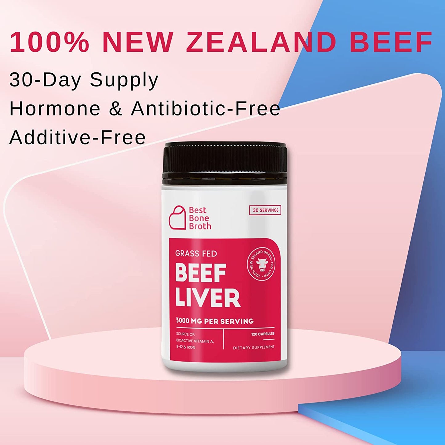 Beef Liver Capsules (30 Servings) - Made from New Zealand Grass Fed Liver - Ancestral Supplements Freeze Dried Beef - Desiccated Liver Supplements - Iron, Vitamin a & B12 for Long-Lasting Energy