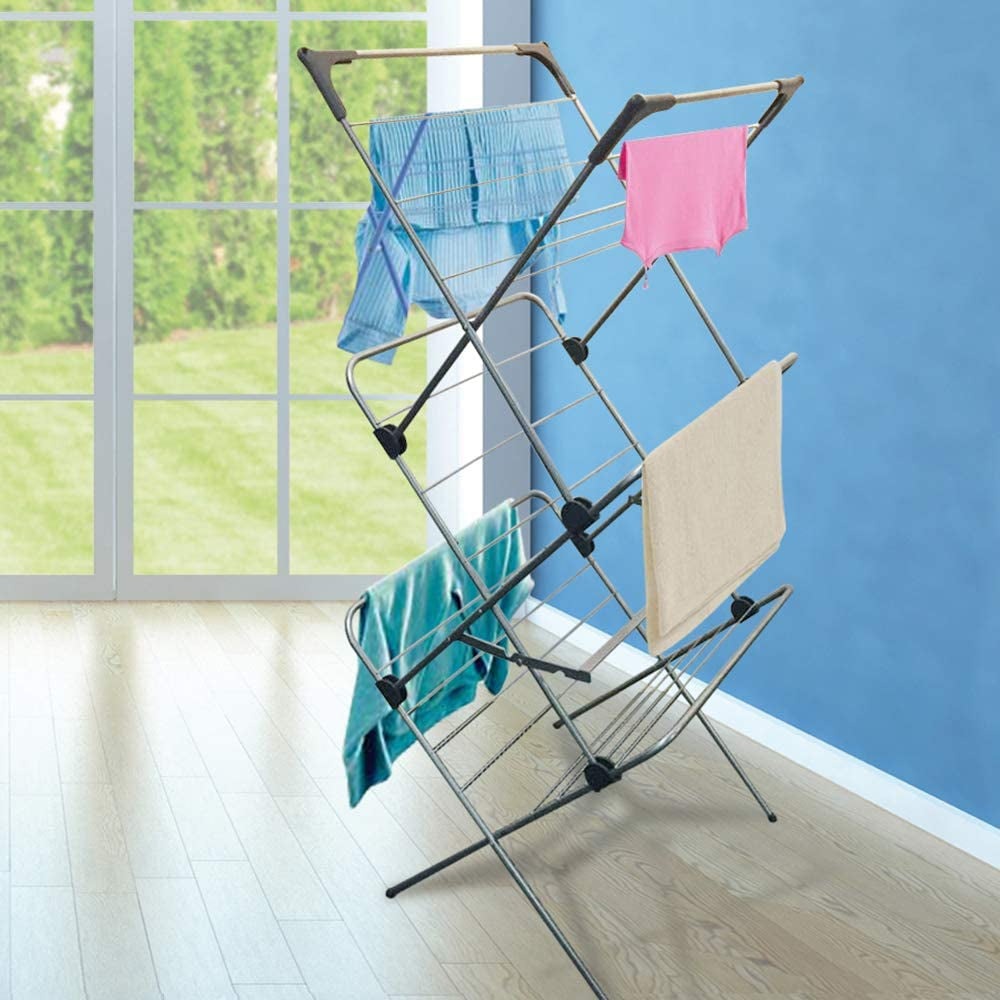 Sprint 3-Tier Clothes Airer, Indoor Clothes Drying Rack with 20 M Washing Line, Silver Clear Store