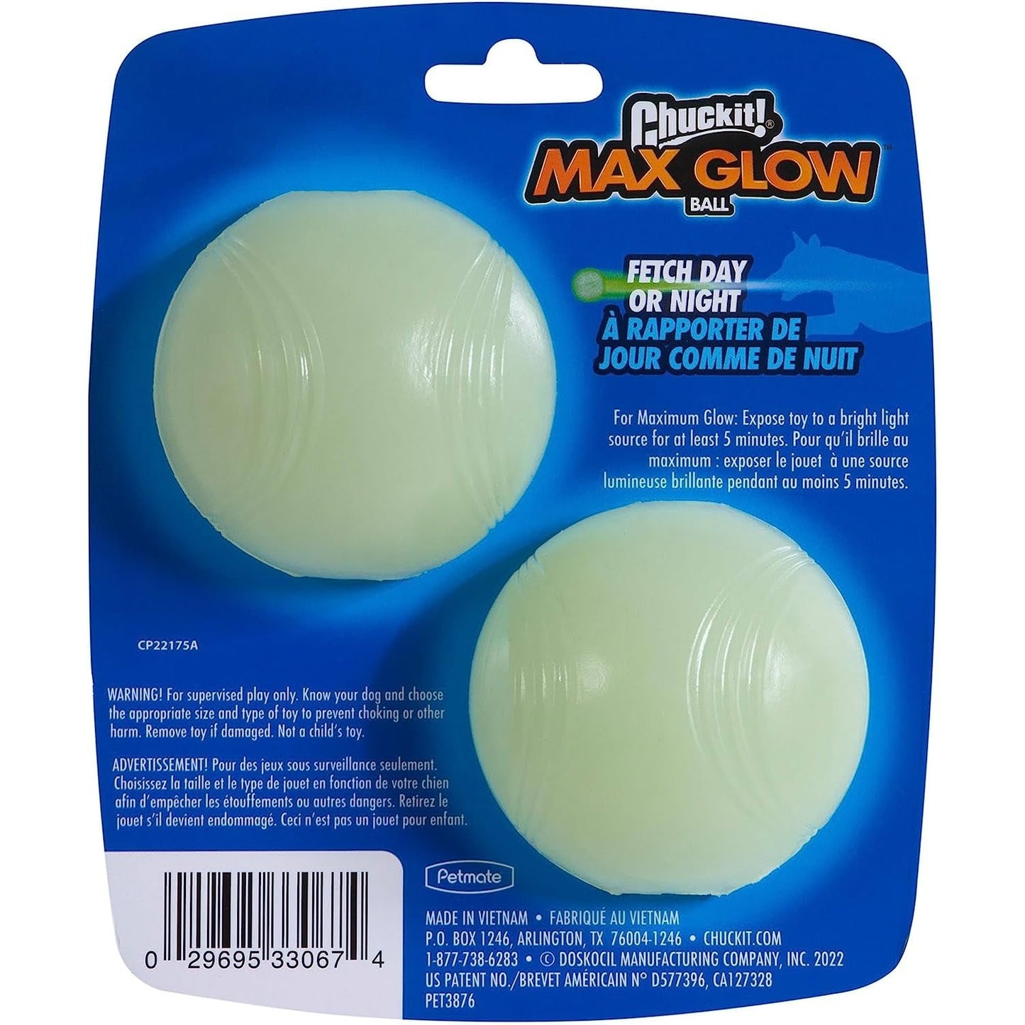 Max Glow Dog Ball Glow in the Dark Light up Ball High Visibility Fetch Dog Toy, 2 Pack, Medium