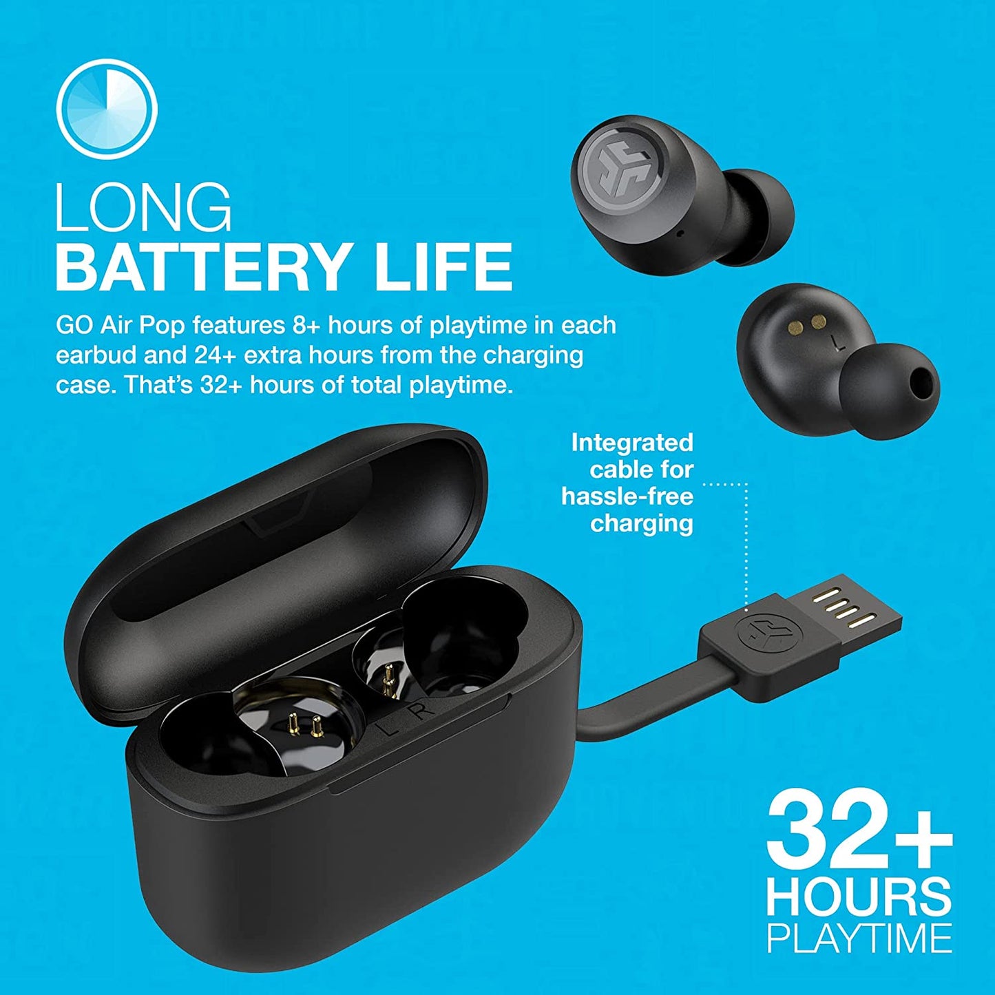 Go Air Pop True Wireless Earbuds, Headphones in Ear, Bluetooth Earphones with Microphone, Wireless Ear Buds, TWS Bluetooth Earbuds with Mic, USB Charging Case, Dual Connect, EQ3 Sound, Black