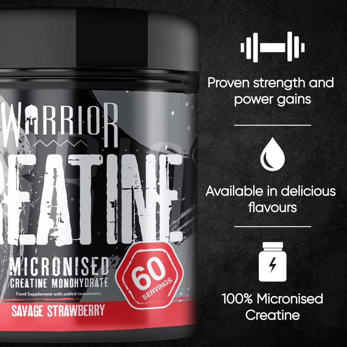 , Creatine Monohydrate Powder - 300G - Micronised for Easy Mixing - for Recovery & Performance, Savage Strawberry