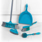 Cleaning Set with Broom 5 Piece , Dustpan and Brush, Scrubbing Brush & Dish Brush, Turquoise Clear Store