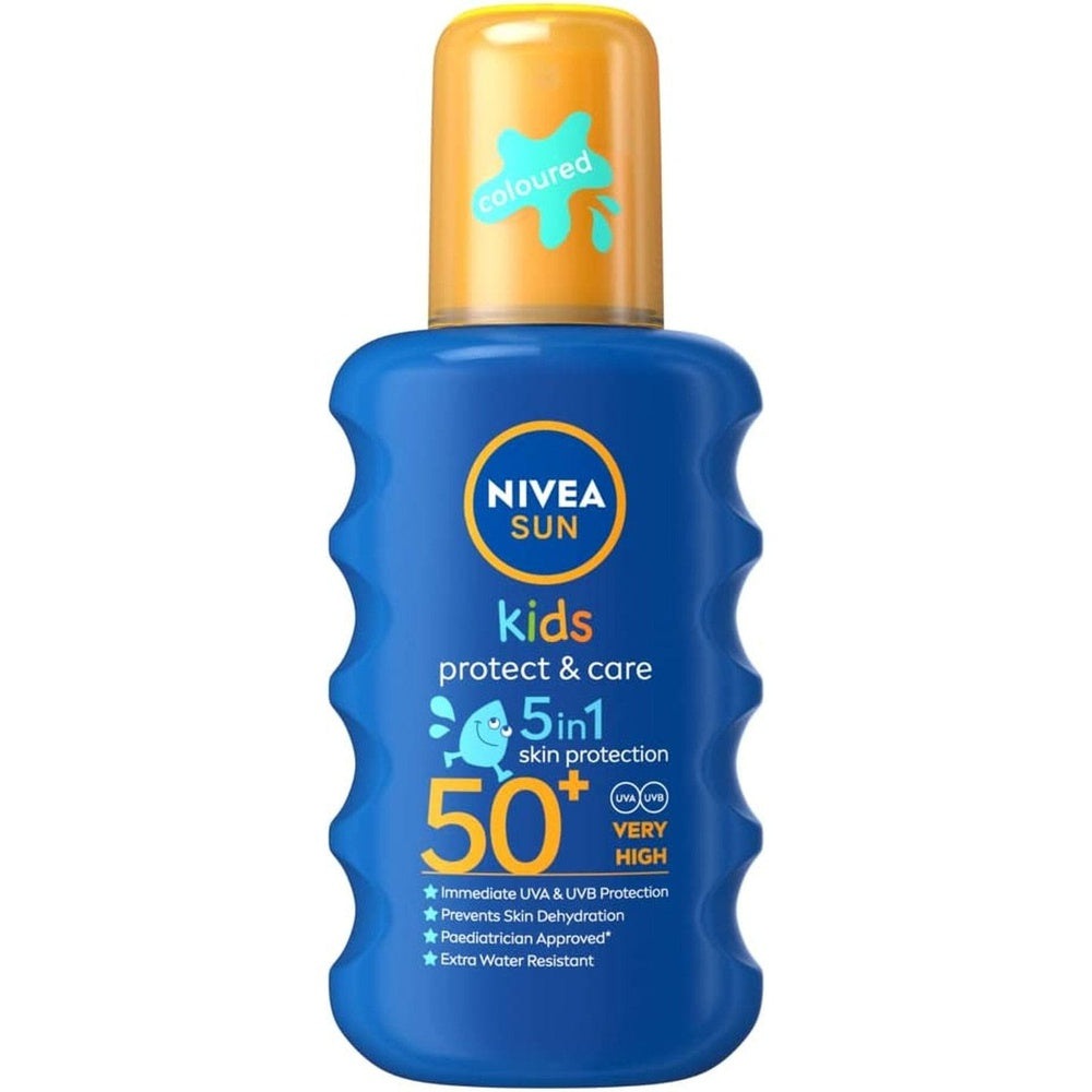 NIVEA SUN Kids Protect & Care Coloured Spray SPF 50+ (200 Ml) Sunscreen Spray with SPF 50 Suncream for Kids’ Delicate Skin, Immediately Protects against Sun Exposure