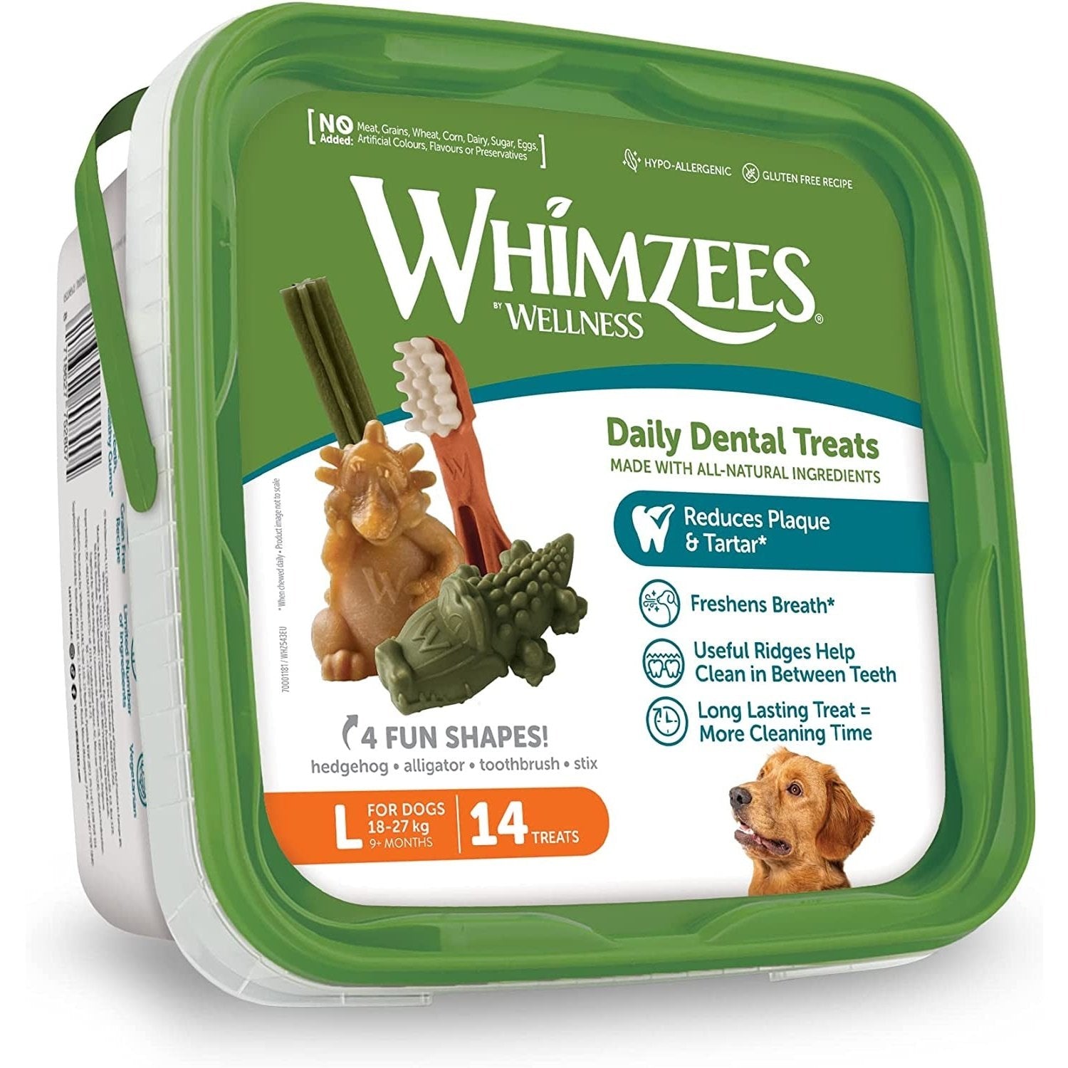 by Wellness Variety Box, Mixed Shapes, Natural and Grain-Free Dog Chews, Dog Dental Sticks for Large Breeds, 14 Pieces, Size L