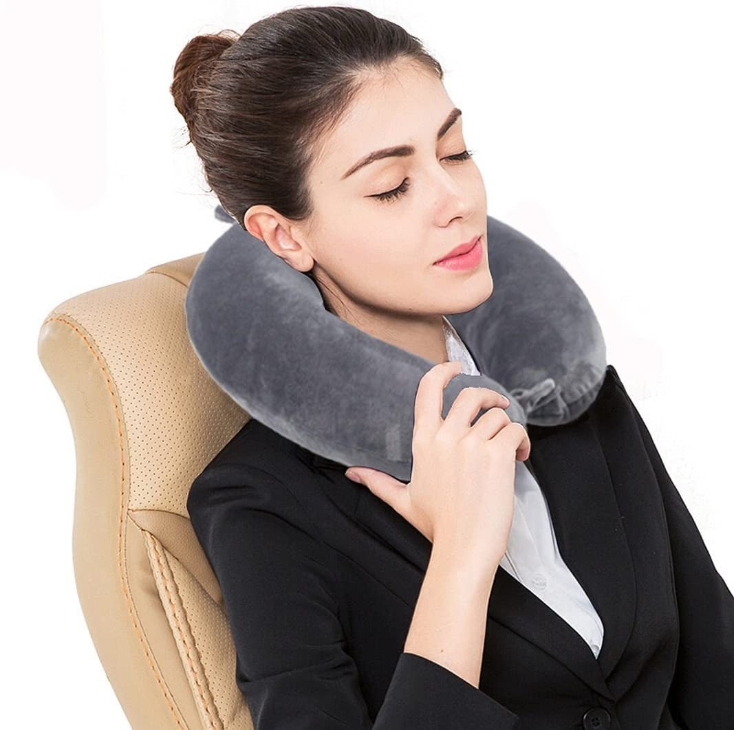 Travel Pillow - Memory Foam Neck Pillow Support Pillow,Luxury Compact & Lightweight Quick Pack for Camping,Sleeping Rest Cushion (Gray)