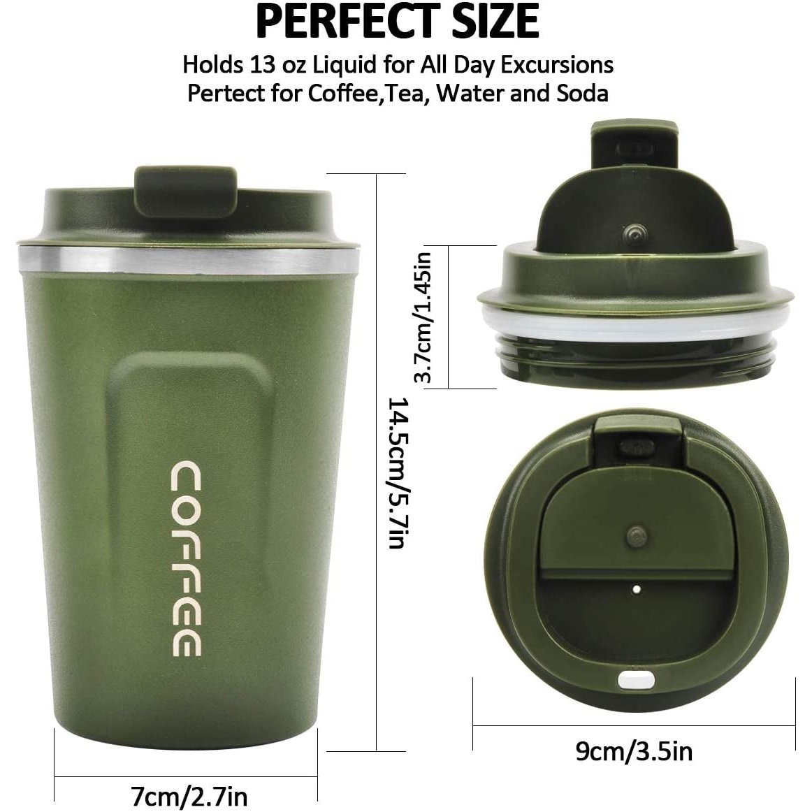 Coffee Cup, Vacuum Reusable Leakproof Double Wall Coffee Cup, Insulation Stainless, Green Clear Store