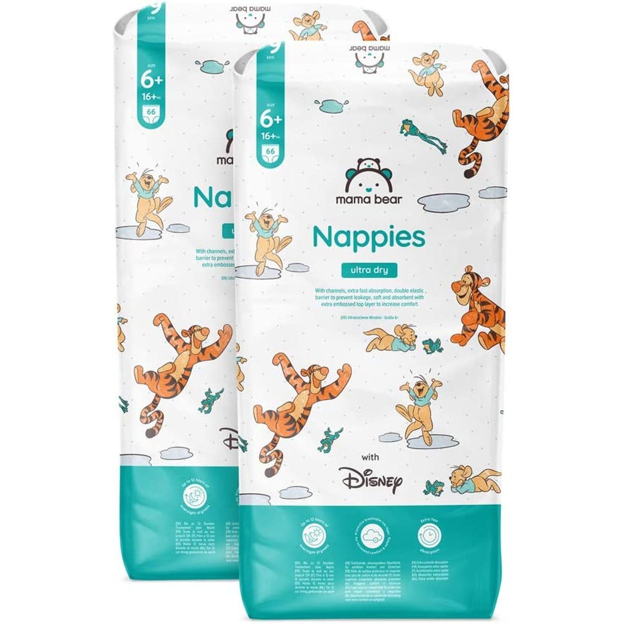 Brand -  Disney Ultra Dry Nappies, Size 6+ (16+ Kg), 132 Count (2 Packs of 66), White, Monthly Pack