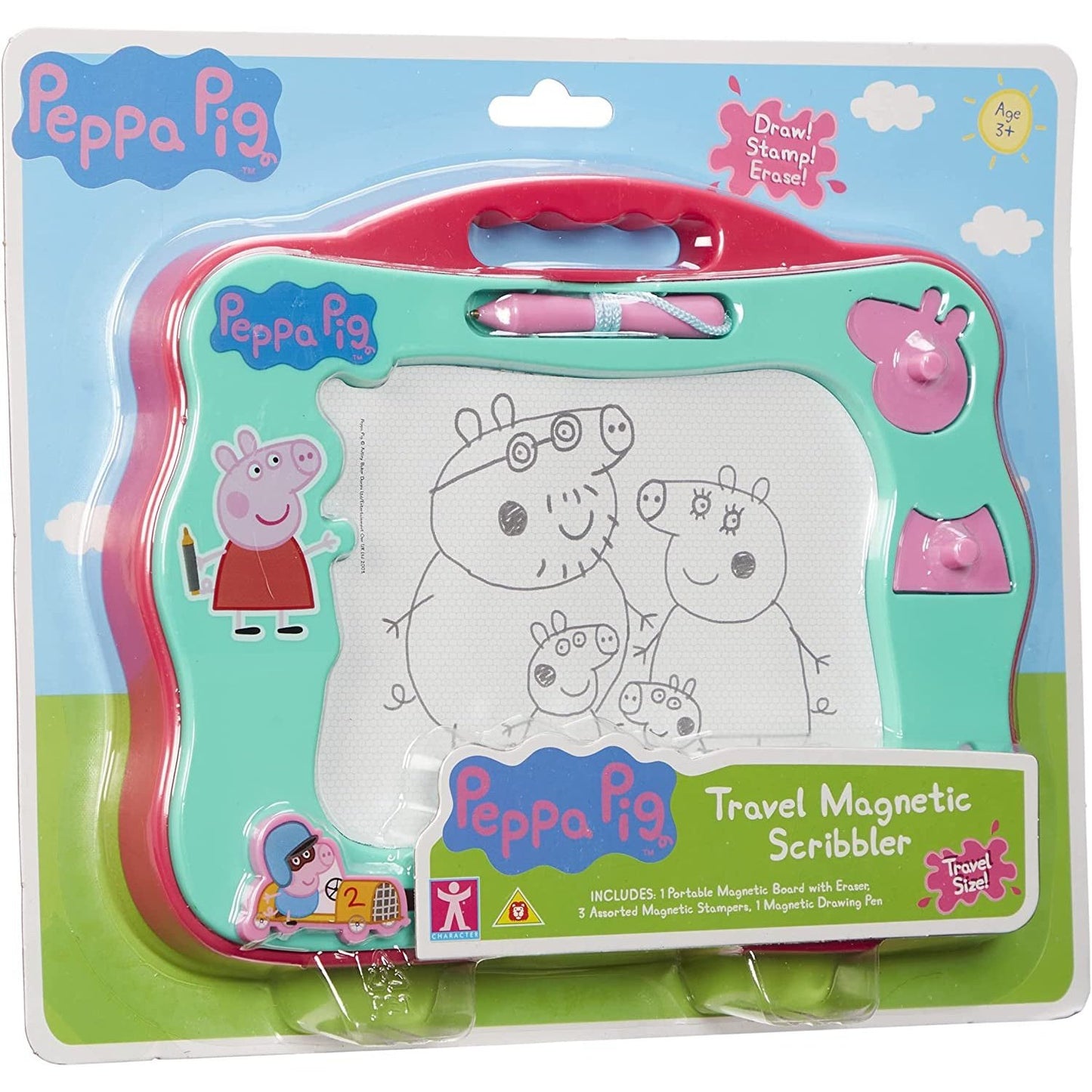 Peppa Pig Travel Magnetic Scribbler Pad with Pen and 3 Stamps, Draw and Erase with No Mess Clear Store