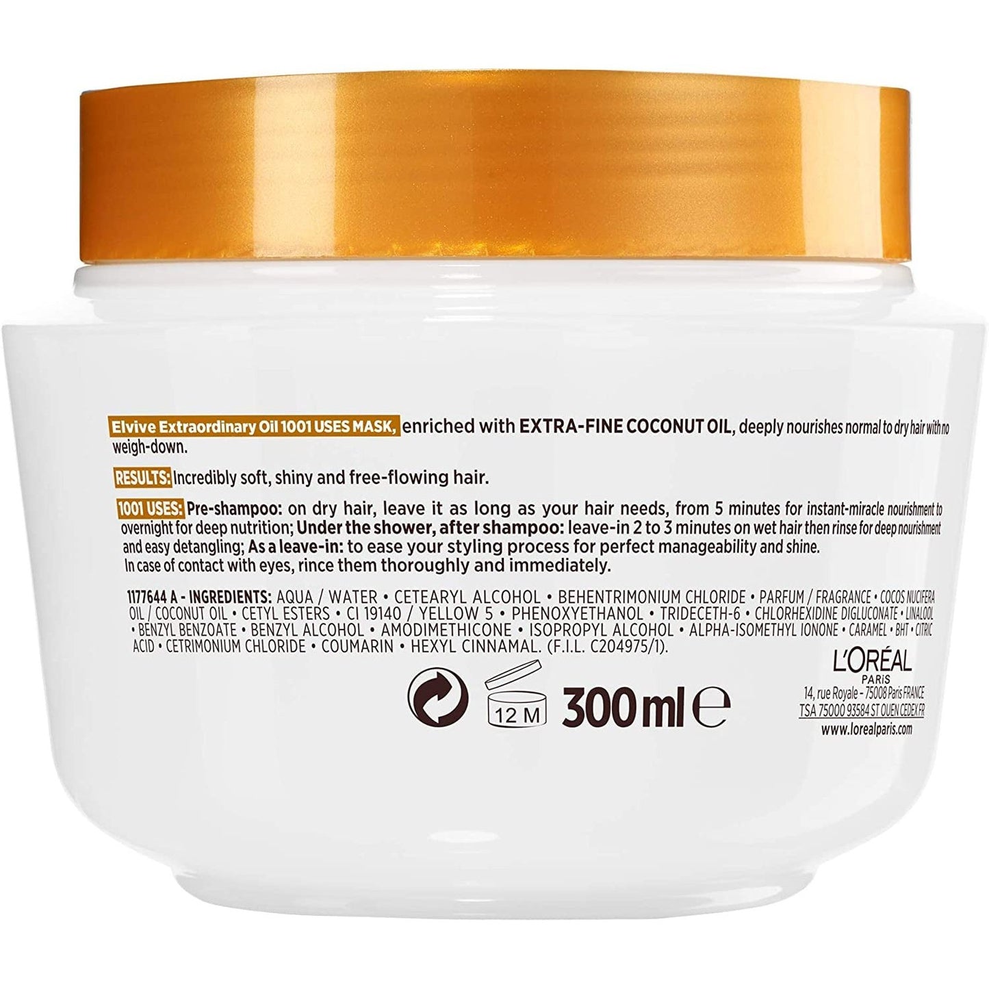 Elvive Extraordinary Oil Coconut Hair Mask Leave-In Conditioner for Normal to Dry Hair 300Ml