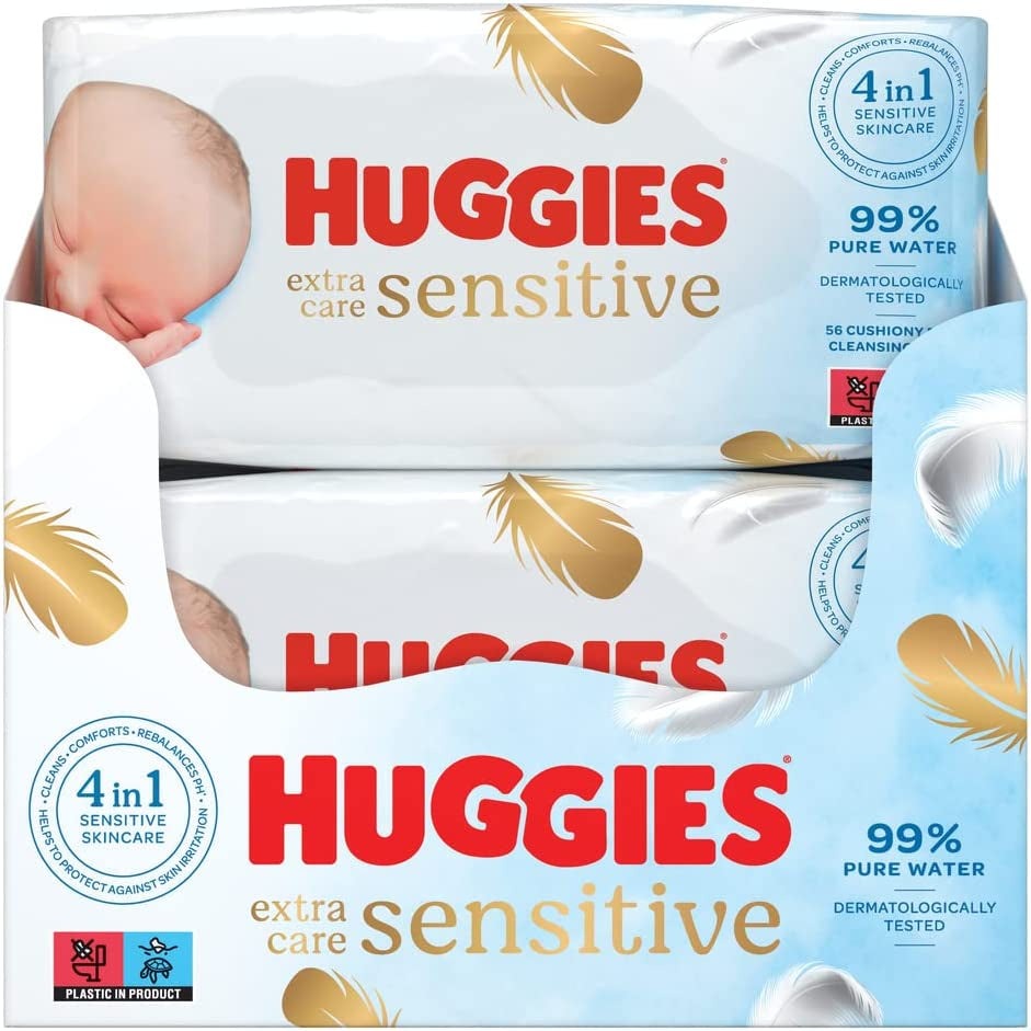 Huggies Pure Extra Care, Baby Wipes - 8 Packs (448 Wipes Total) - Fragrance Free Wet Wipes for Sensitive Skin - 99 Percent Pure Water with Natural Fibres