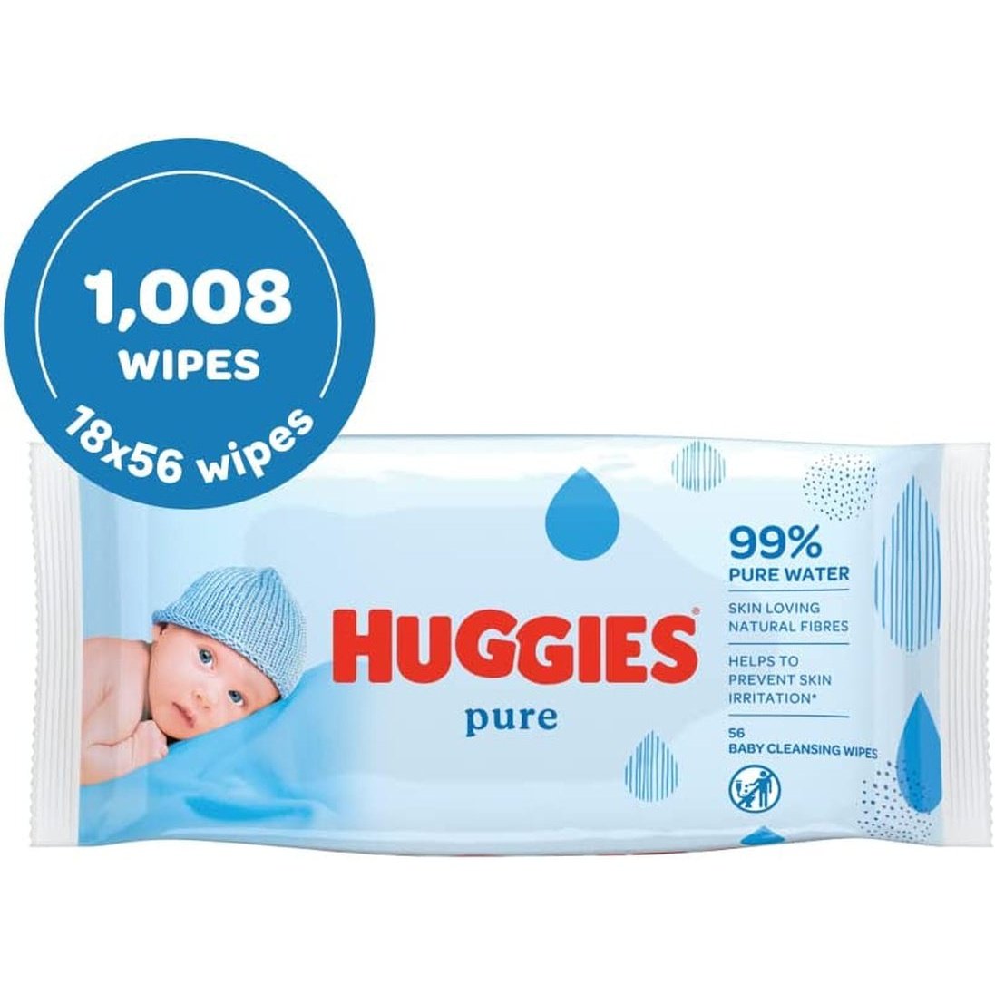 Huggies Pure, Baby Wipes, 18 Packs (1008 Wipes Total) - 99 Percent Pure Water Wipes - Fragrance Free for Gentle Cleaning and Protection - Natural Wet Wipes Clear Store