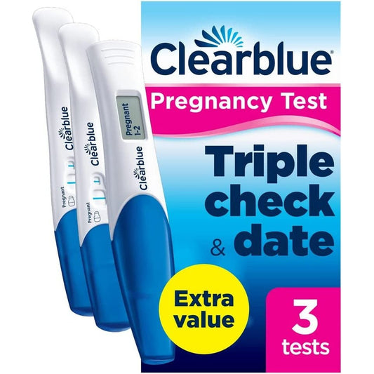 Pregnancy Test Ultra Early Triple-Check & Date Combo Pack, Results 6 Days Early (Visual Sticks) & Tells You How Many Weeks (Digital Stick), Kit of 3 Tests (1 Digital, 2 Visual)