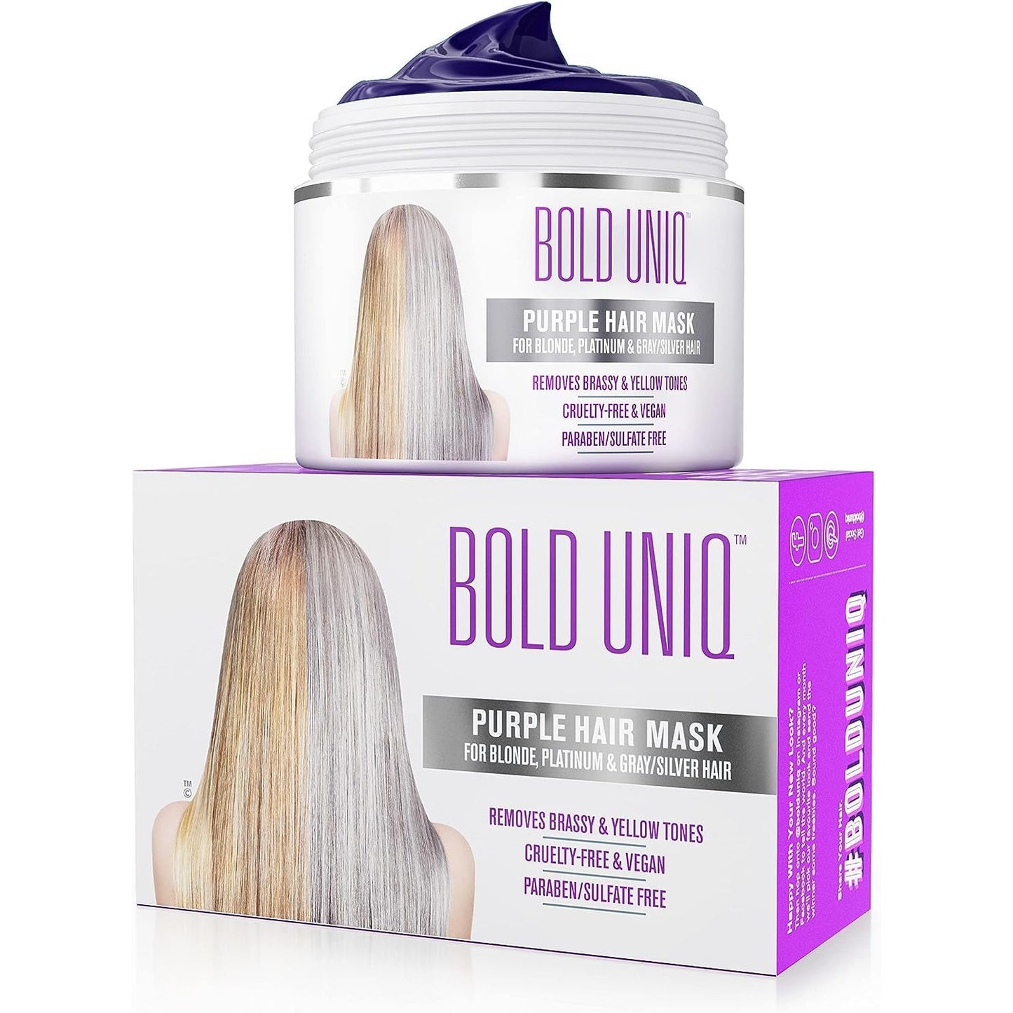 Purple Hair Mask for Blonde, Platinum and Silver Hair - B Uniq Blue Masque to Reduce Brassiness and Condition Dry, Damaged Hair - Sulfate Free Toner (200 Ml)