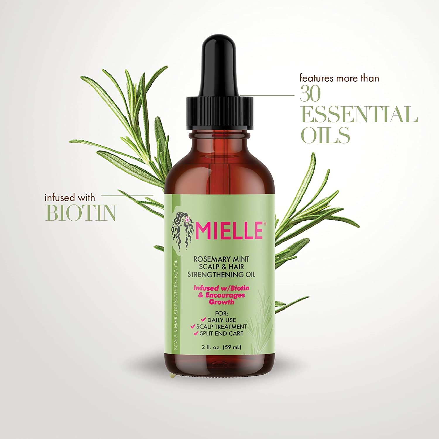 Mielle Rosemary Mint Scalp & Hair Strengthening Oil for Healthy Hair Growth, 2 Oz (59Ml) Clear Store