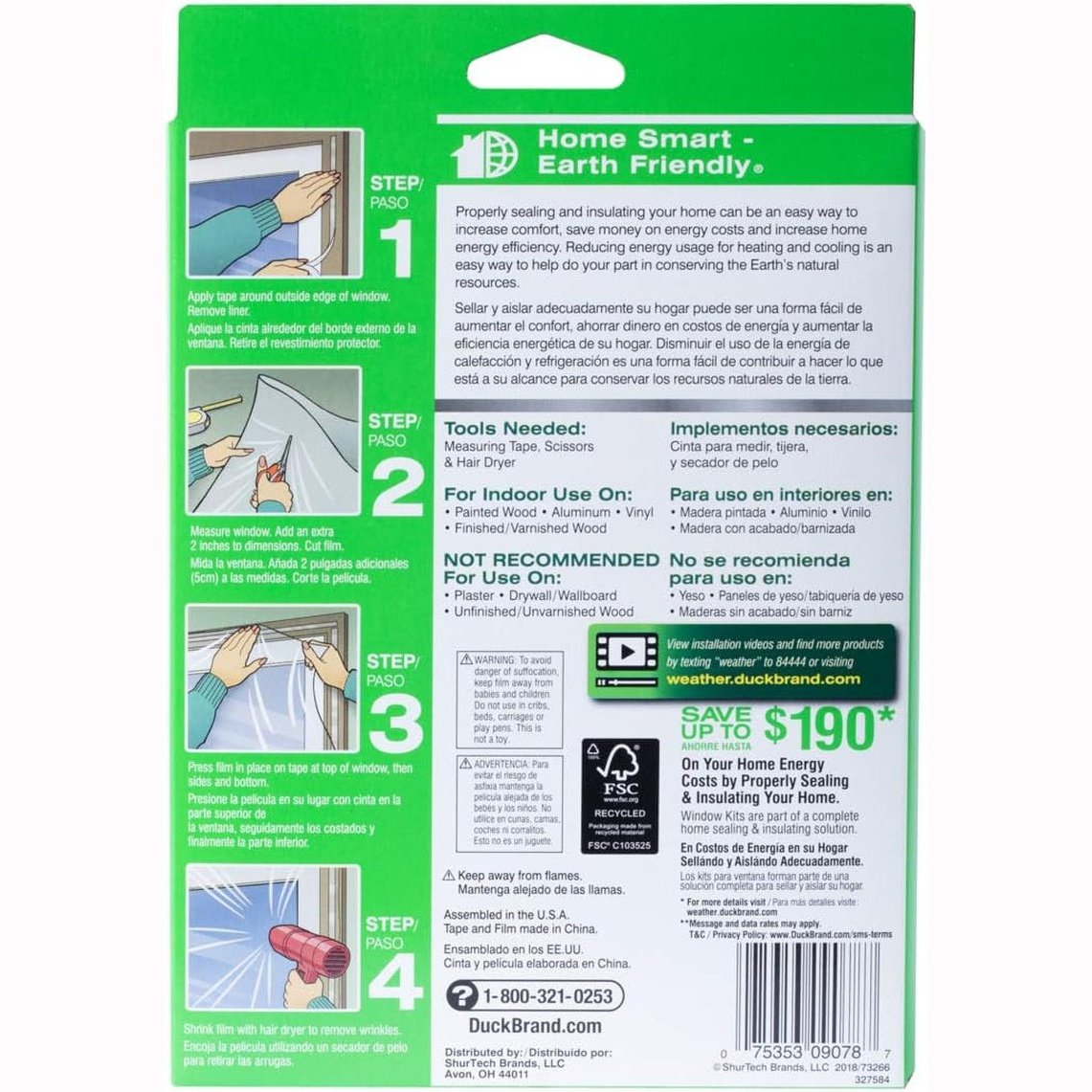 Indoor Window Shrink Film Insulation Kit Insultation,Duck 1163221,  Clear, 10 Clear Store