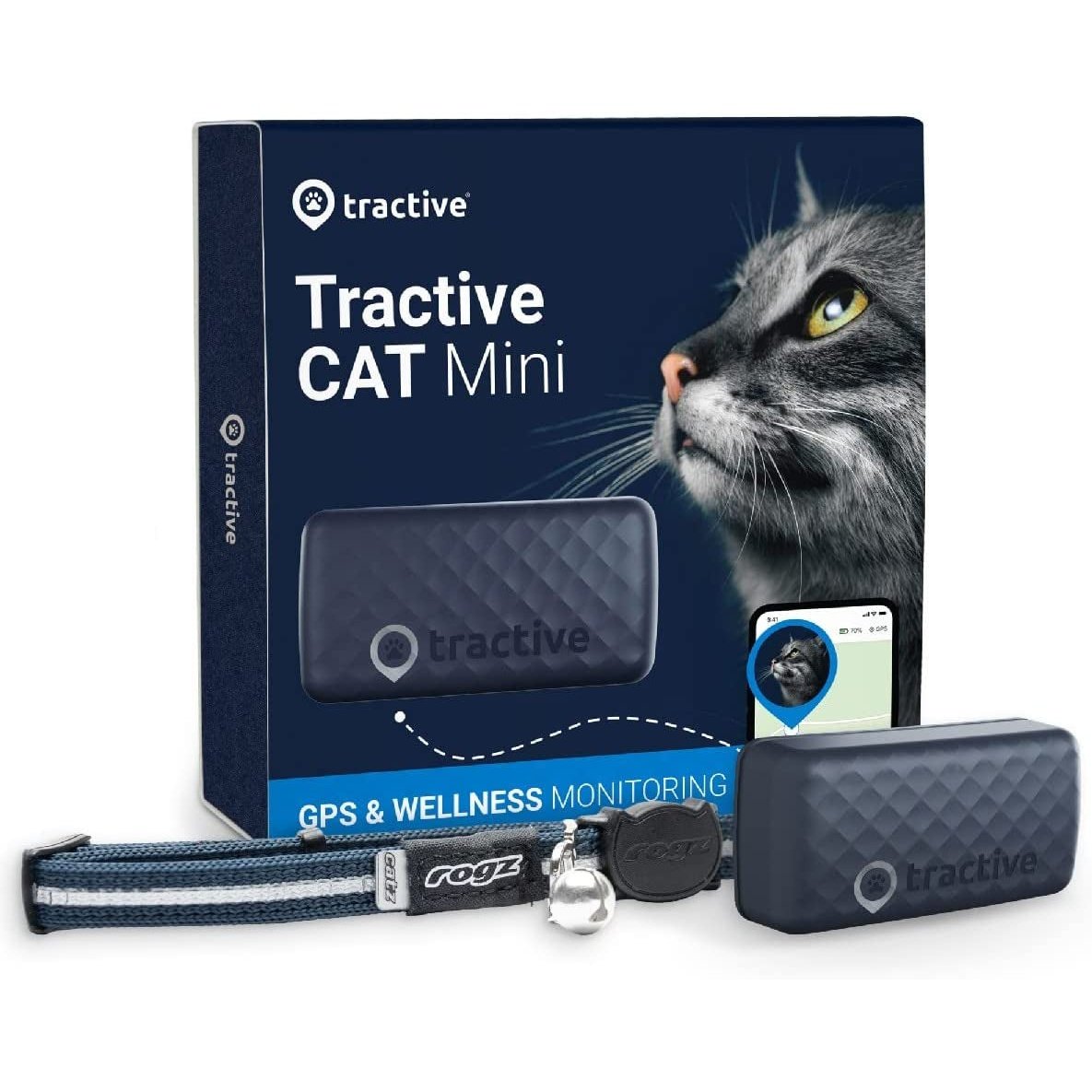 GPS Cat Tracker Mini - Cat GPS, 24/7 Location & Territory, Escape Alerts, Unlimited Range (Blue) + Rogz Breakaway Collar Clear Store