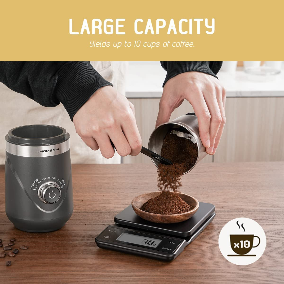 Coffee Grinder, Adjustable Grinder with Stainless Steel Blade and Removable Grinding Cup for Coffee 80G, Grey Clear Store