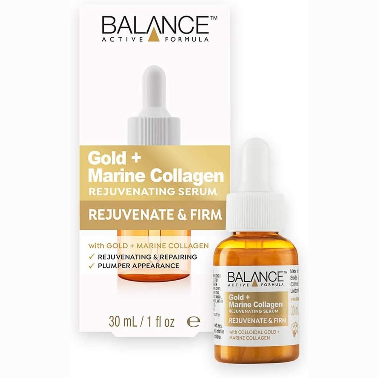 Balance Active Formula Gold and Marine Collagen Rejuvenating Serum - Light-Weight and Non-Greasy, Rejuvenating and Repairing, Plumper Appearance, Clear, 30 Ml