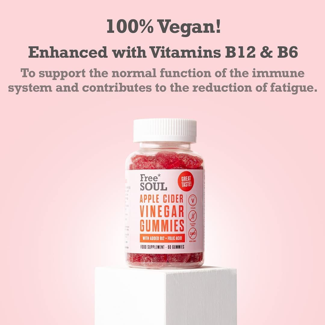 Apple Cider Vinegar Gummies with the Mother 1000Mg Enhanced with Vitamin B12 & Folic Acid | 60 High Strength ACV Vegan Capsules with Pomegranate & Beetroot Powder | Natural Ingredients |