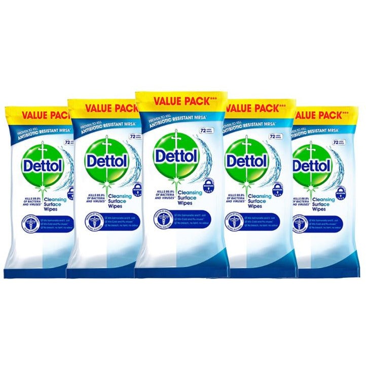 Dettol: Large Cleansing Surface Wipes 72's (Case Of 5) Clear Store