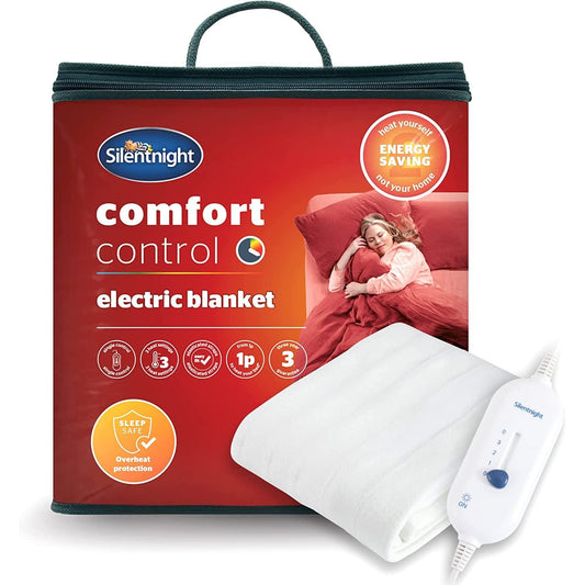 Comfort Control Electric Blanket Double, 3 Heat Settings, Fast Heat Up, Overheat Protection and Easy Fit Straps - Machine Washable - Double 135X120Cm Clear Store