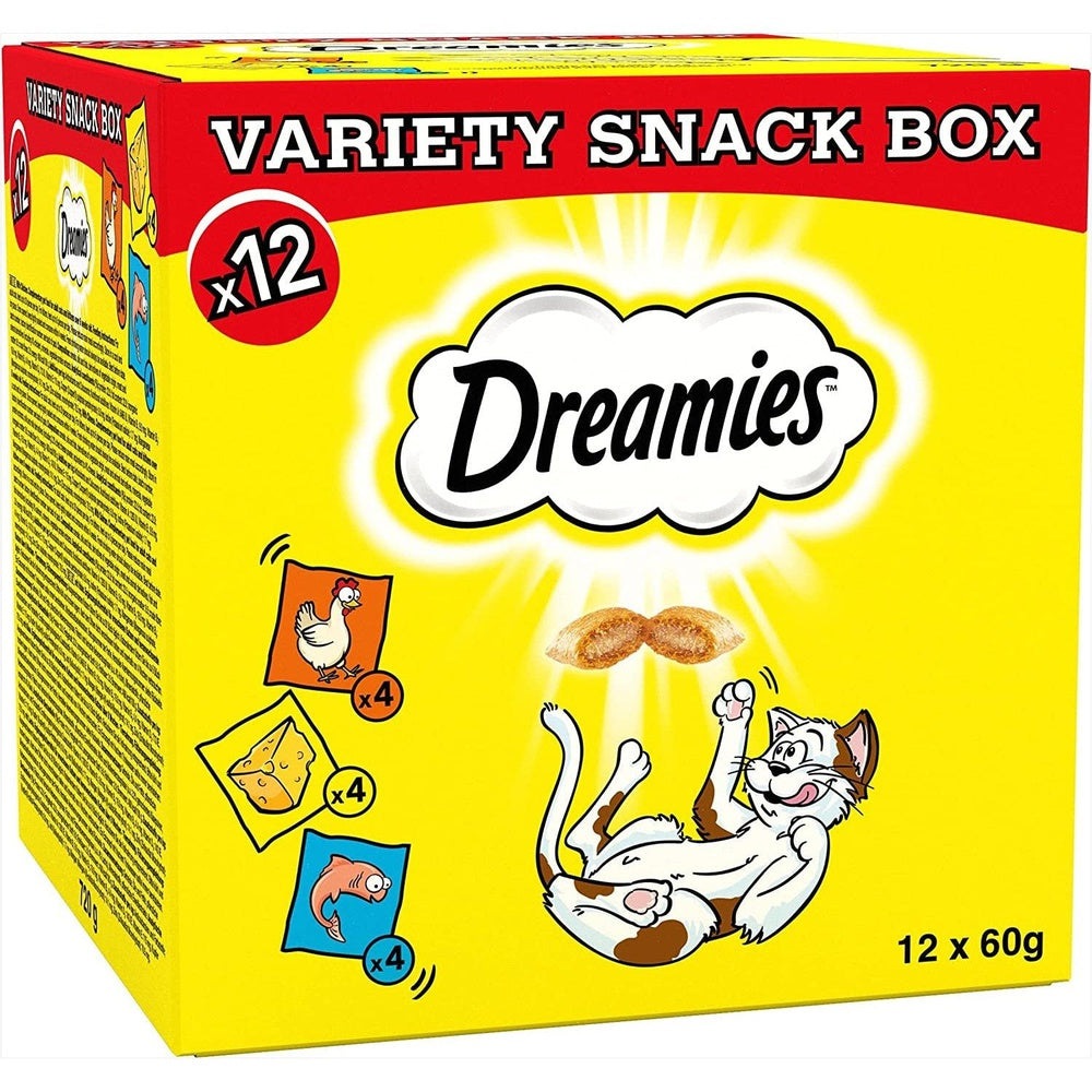 Variety Snack Box Cat Treats 12 X 60g Pouches, Cat food Treats Tasty Snacks Clear Store