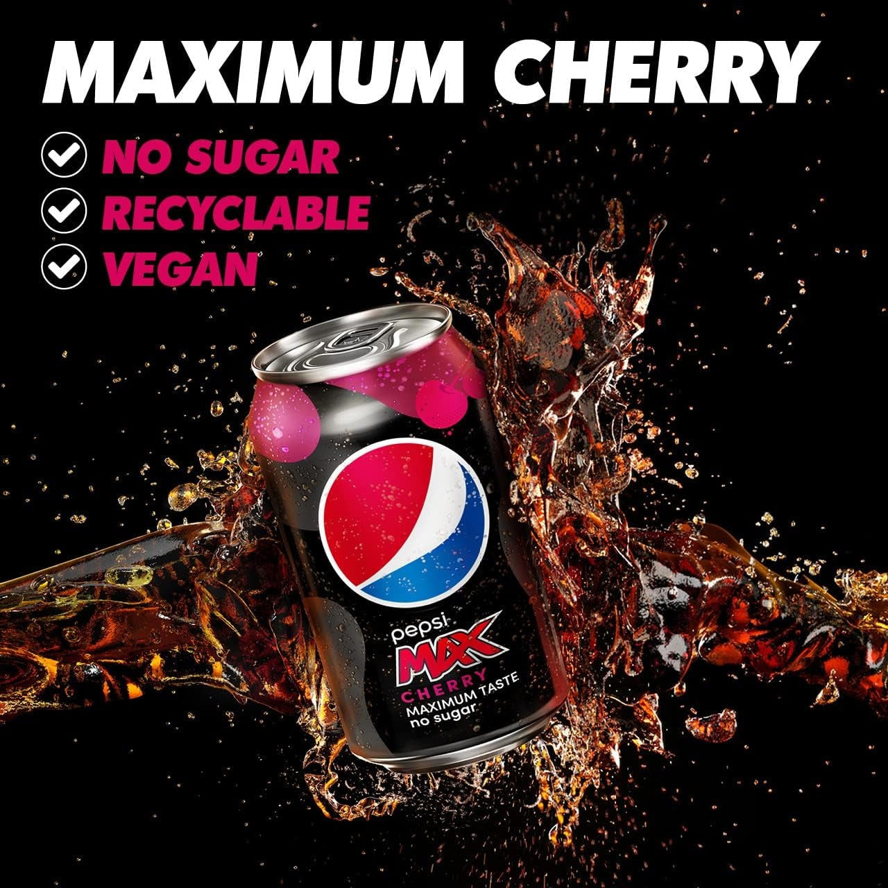 Pepsi Max Cherry 330ml x 72 Cans in Total Pack of 3 Clear Store