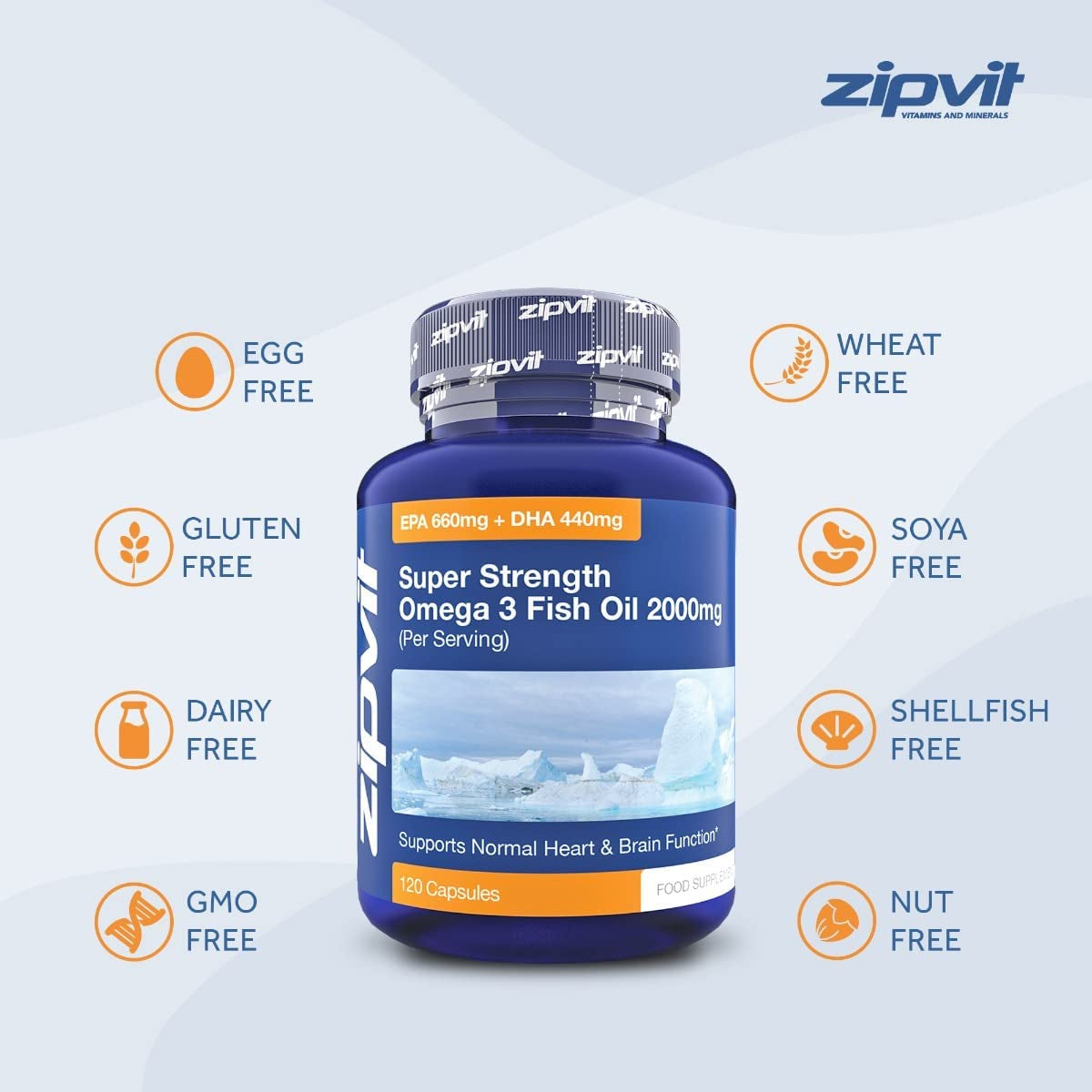 Omega 3 Fish Oil 2000Mg, EPA 660Mg DHA 440Mg per Daily Serving. 120 Capsules (2 Months Supply). Supports Heart, Brain Function and Eye Health. 2 Capsules per Serving