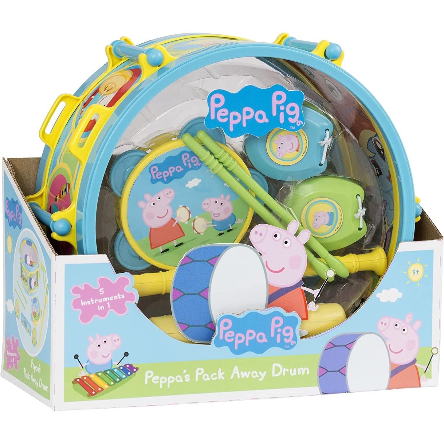 Peppa Pig Pack Away Drum Set | Musical Playset Including 5+ Musical Instruments | Peppa Pig Themed Musical Instrument Set | Peppa Pig Toys | Childrens Music Toys Band Set | Ages 3+