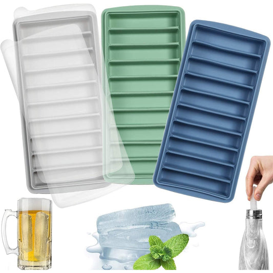 3 Pack Ice Cube Tray, Easy Release Reusable Ice Cube, Silicone, with No-Spill Removable Lid, 10 Cavities, BPA Free, Ideal for Sports and Water Bottles, Whiskey,Cocktail