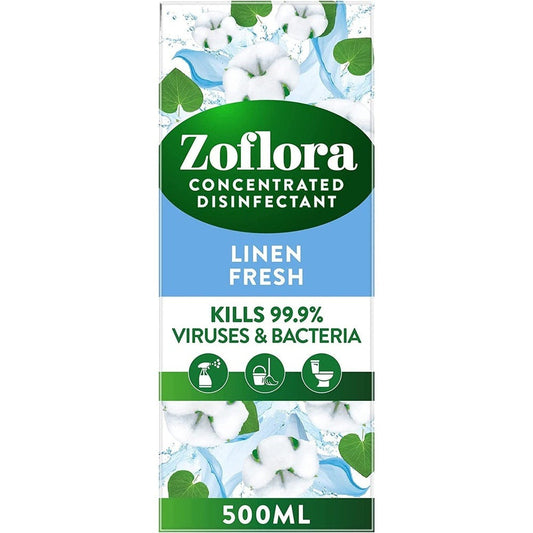 Concentrated 3-In-1 Multipurpose Disinfectant  Zoflora Linen Fresh 500ml, Kills 99.9% of Bacteria & Viruses Clear Store