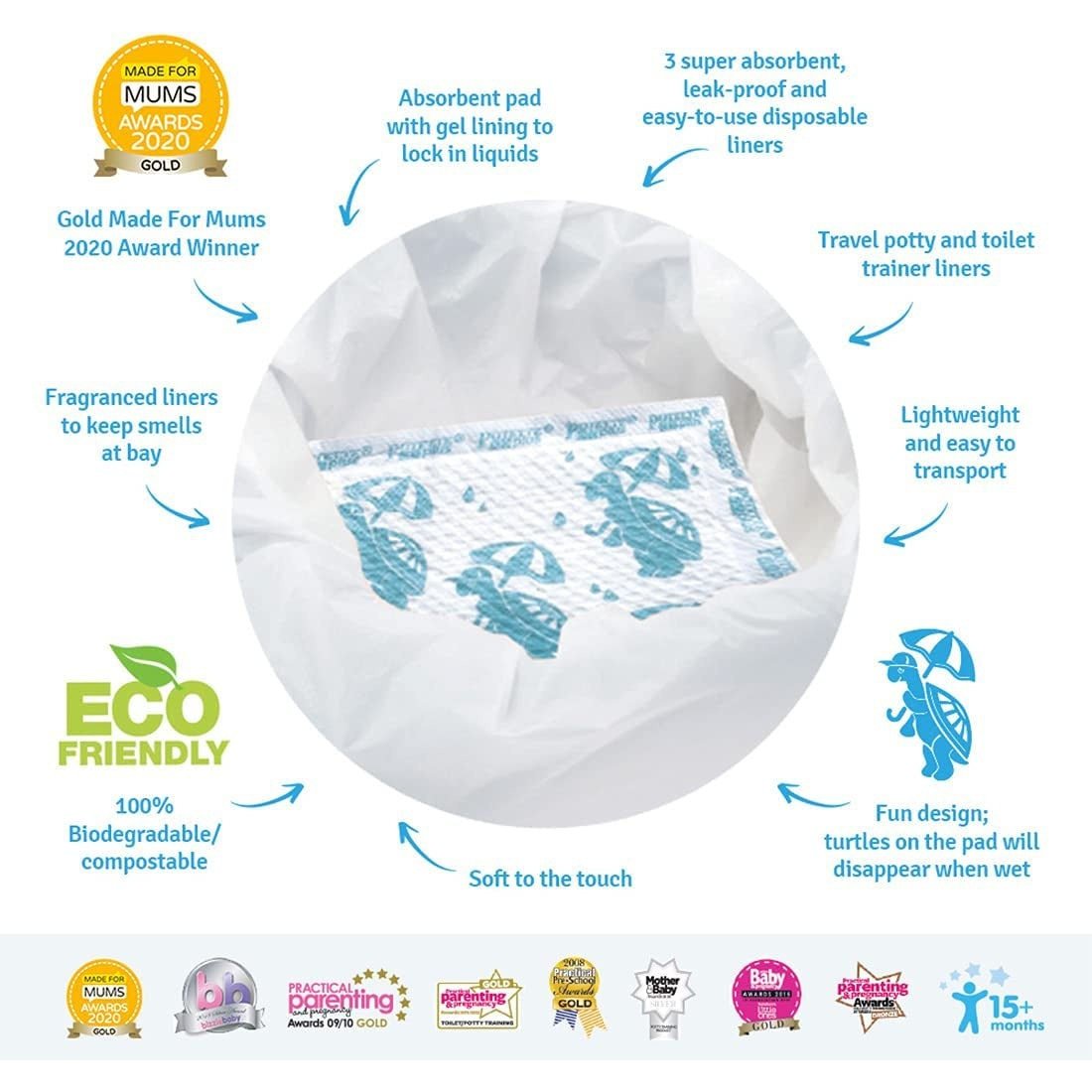 Disposable Liners | Super Absorbent, Biodegradable and Lightly Fragranced Potty Bags | Pack of 30