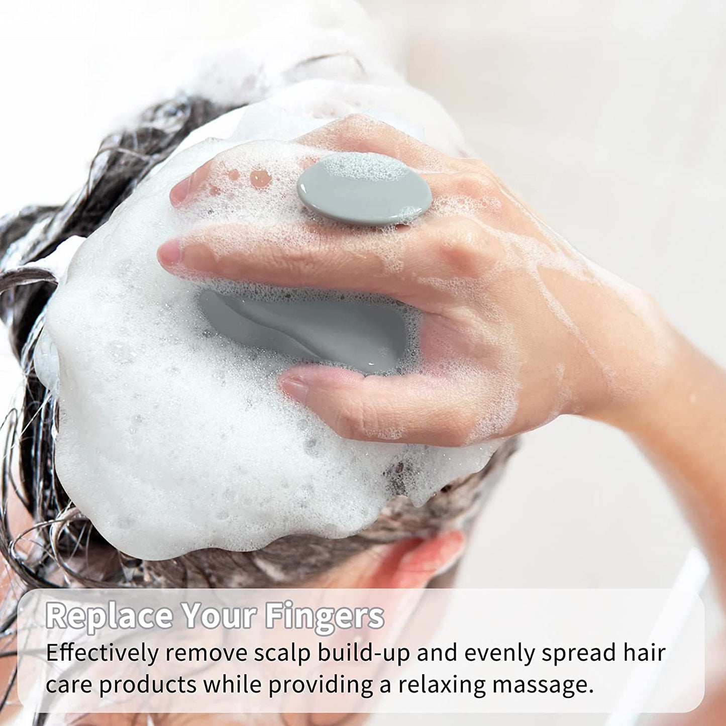 Scalp Massager Shampoo Brush with Soft & Flexible Silicone Bristles for Hair Care and Head Relaxation, Ergonomic Scalp Scrubber/Exfoliator for Dandruff Removal and Hair Growth, Grey